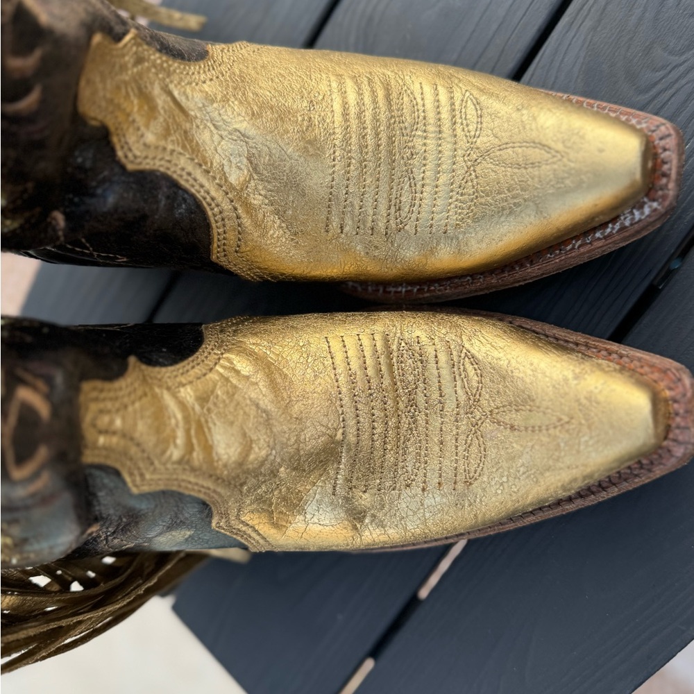 Custom Corral Elegant Gold and Brown, glittered, rhinestone Heeled Boots - Picture 11 of 13